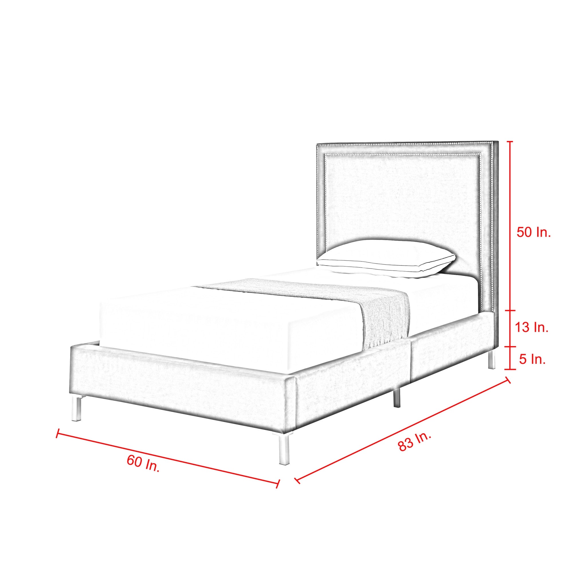 White Solid Wood Twin Upholstered Faux Leather Bed Frame with Nailhead Trim