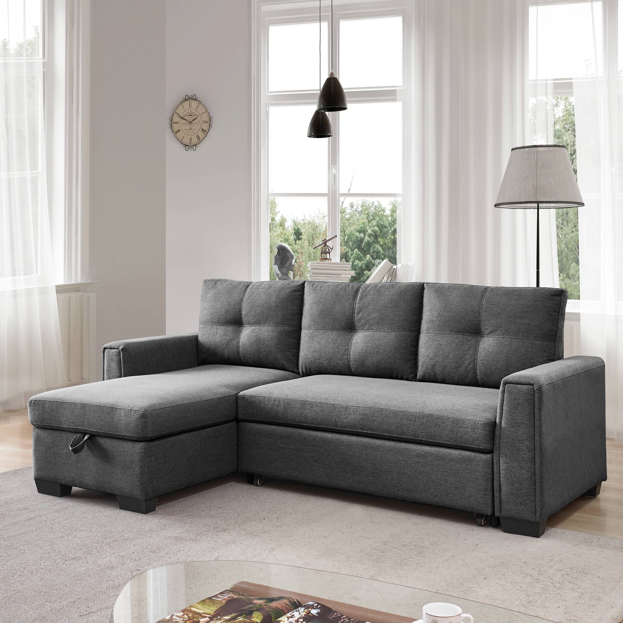 92" Dark Gray Polyester Blend and Black Convertible Futon Sleeper Sofa