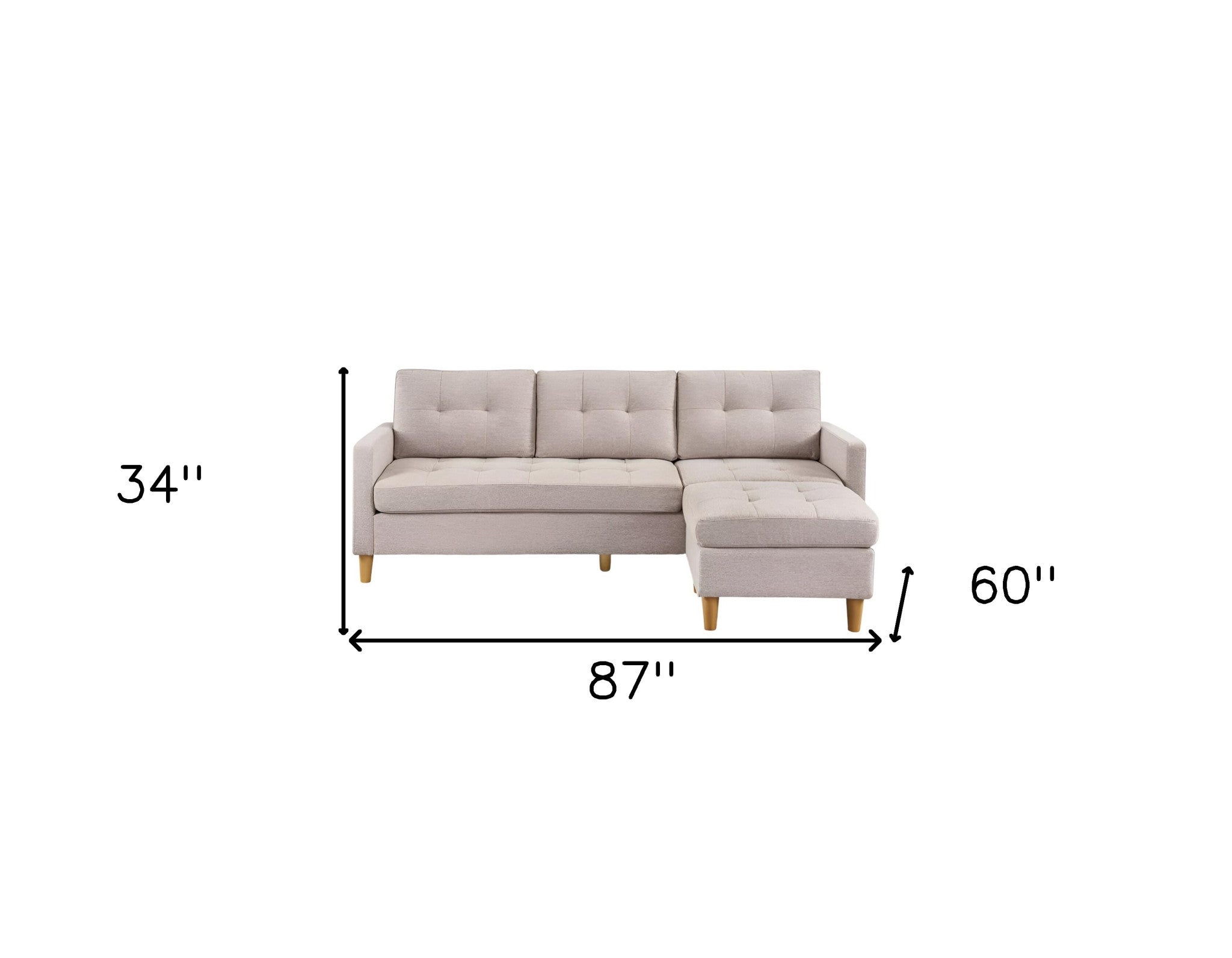 87" Beige Polyester Blend and Natural Sofa with Ottoman