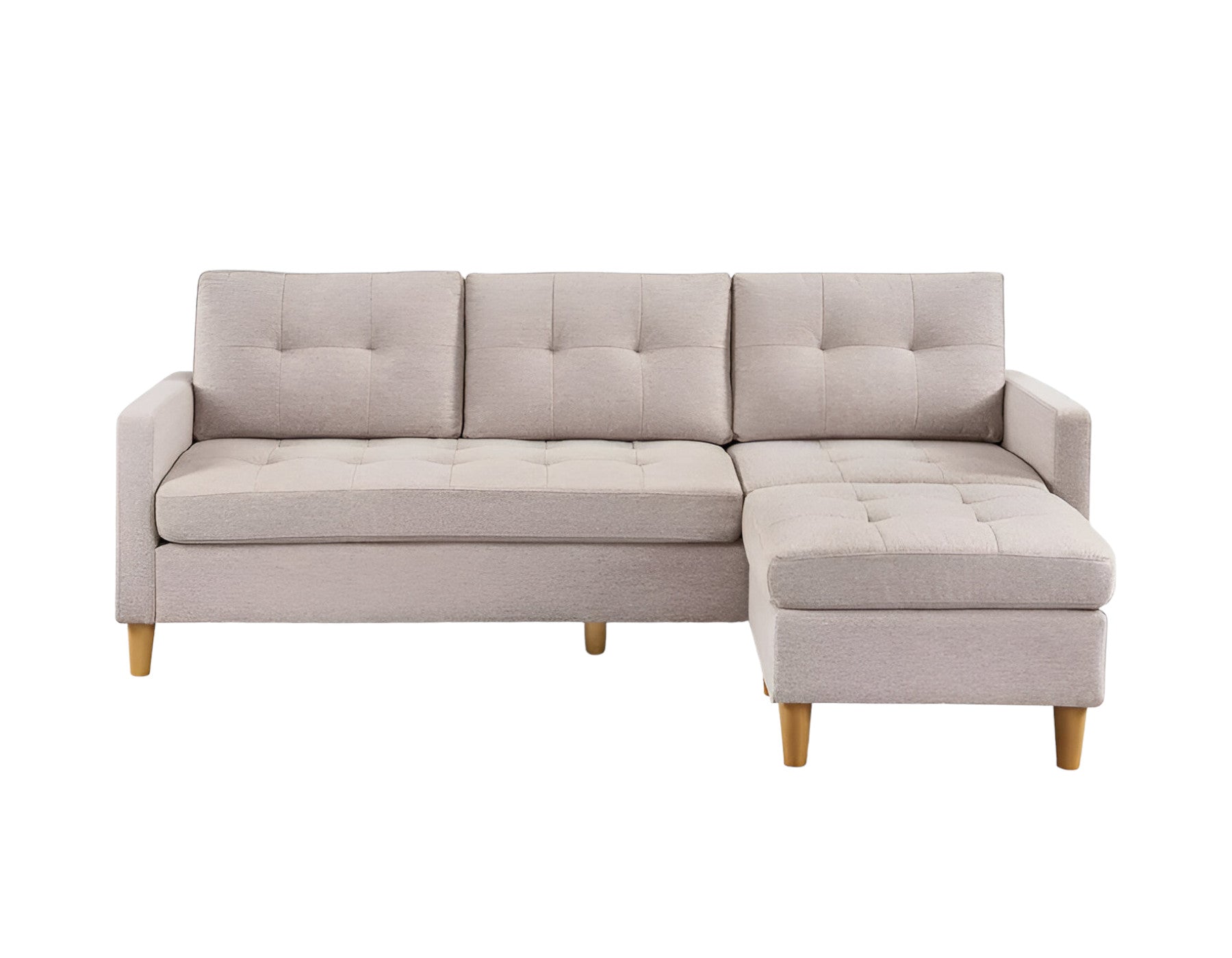 87" Beige Polyester Blend and Natural Sofa with Ottoman