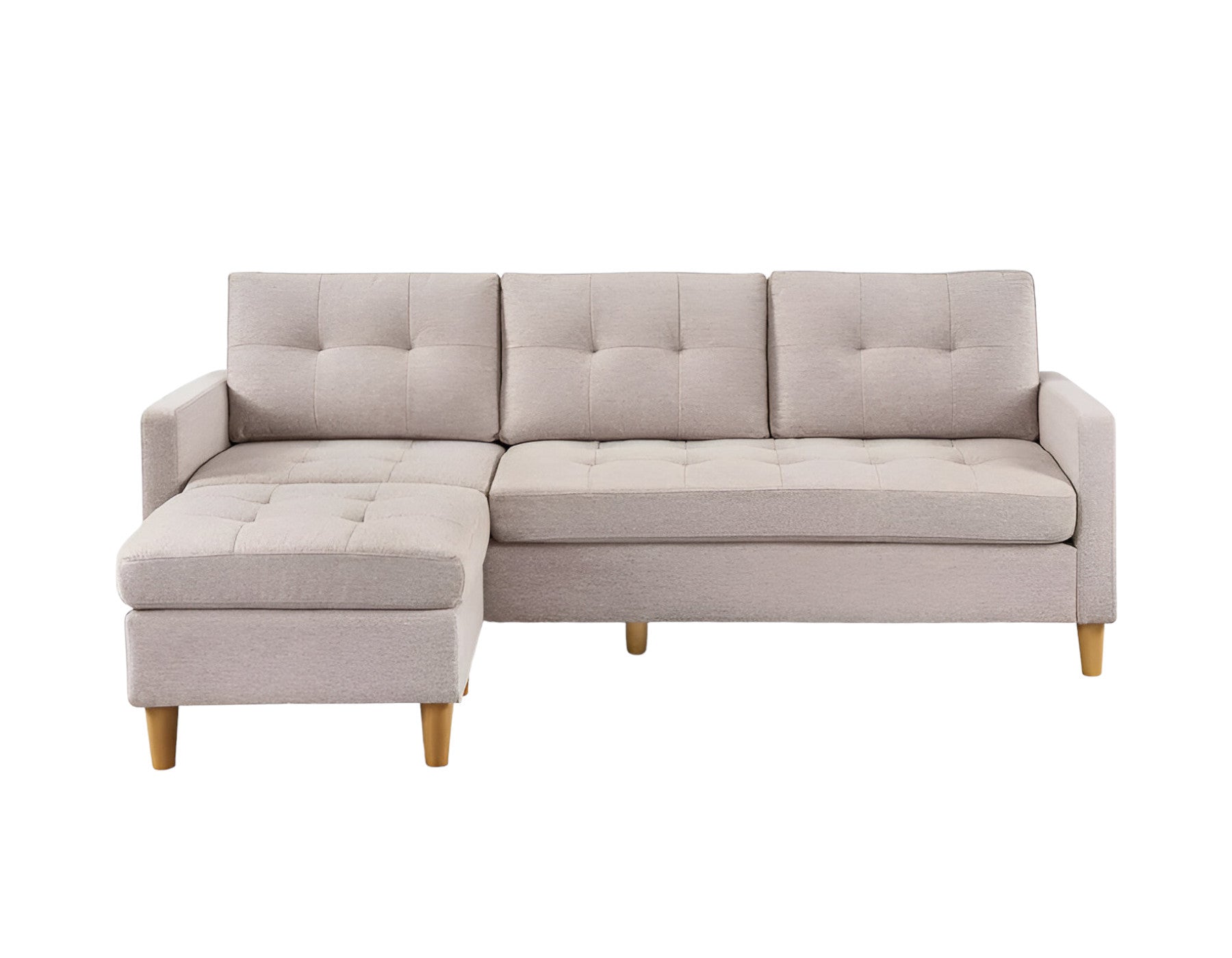 87" Beige Polyester Blend and Natural Sofa with Ottoman