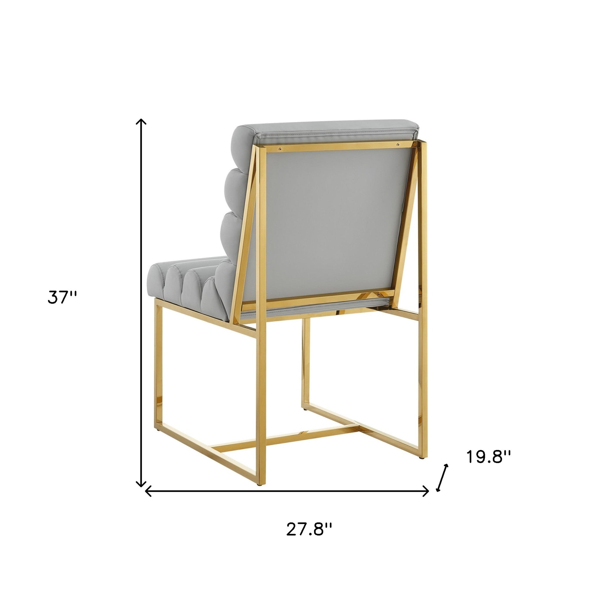 Set of Two Tufted Gray And Gold Upholstered Faux Leather Dining Side Chairs