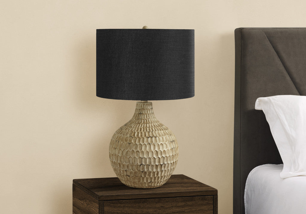 25" Brown Geometric Table Lamp With Black Drum Shade