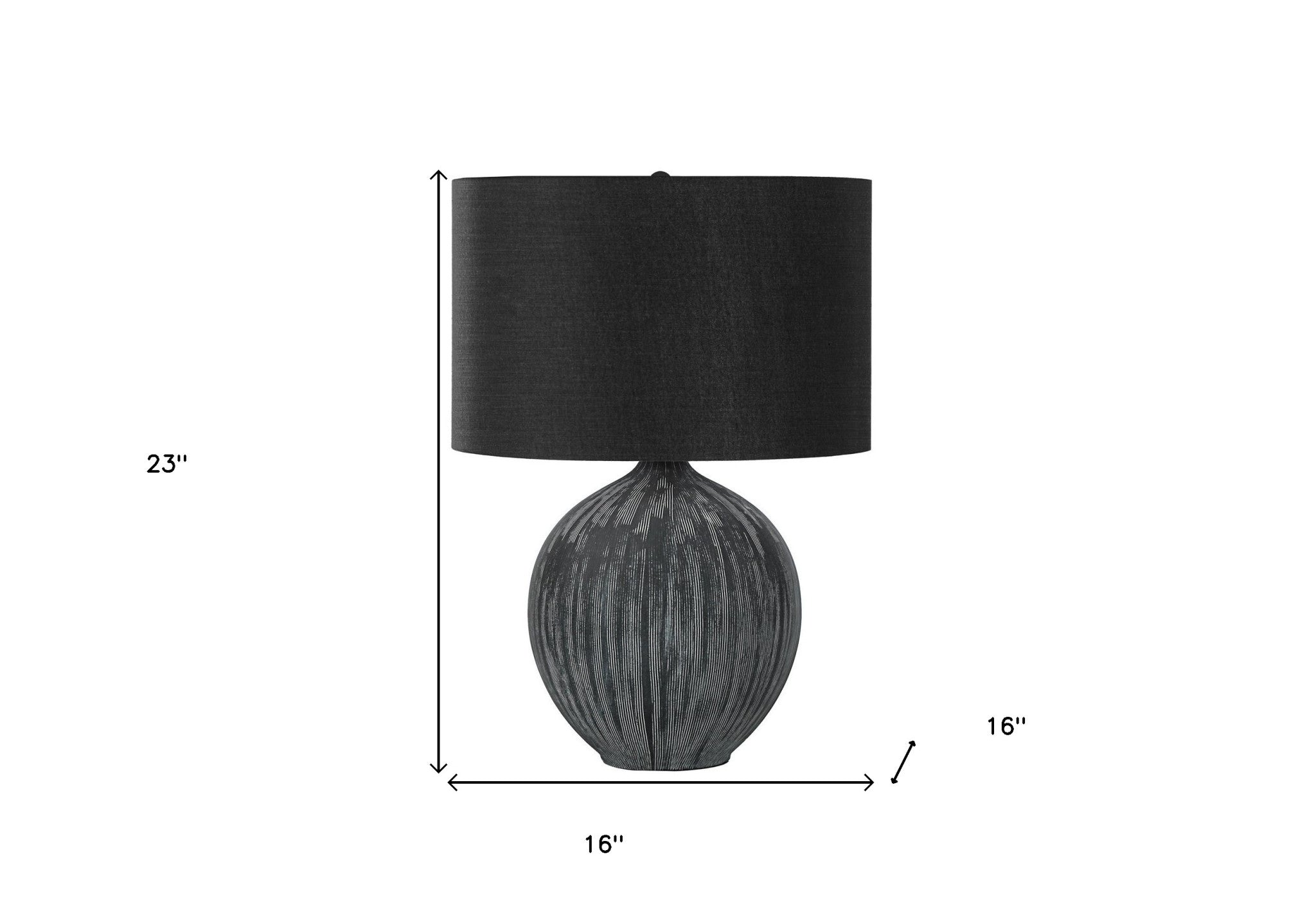 23" Black Ceramic Round Table Lamp With Black Drum Shade