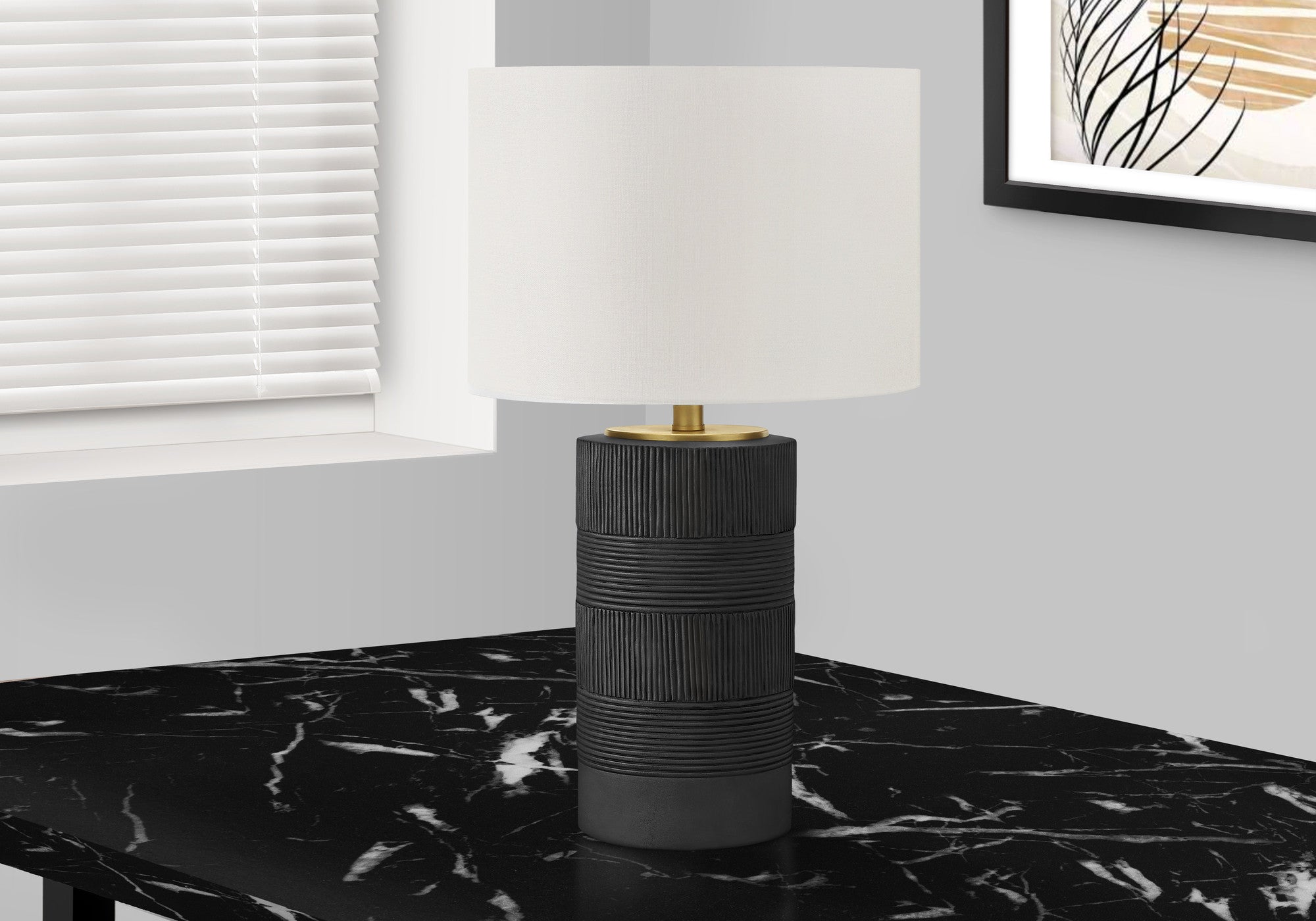 24" Black Cylinder Table Lamp With Ivory Drum Shade