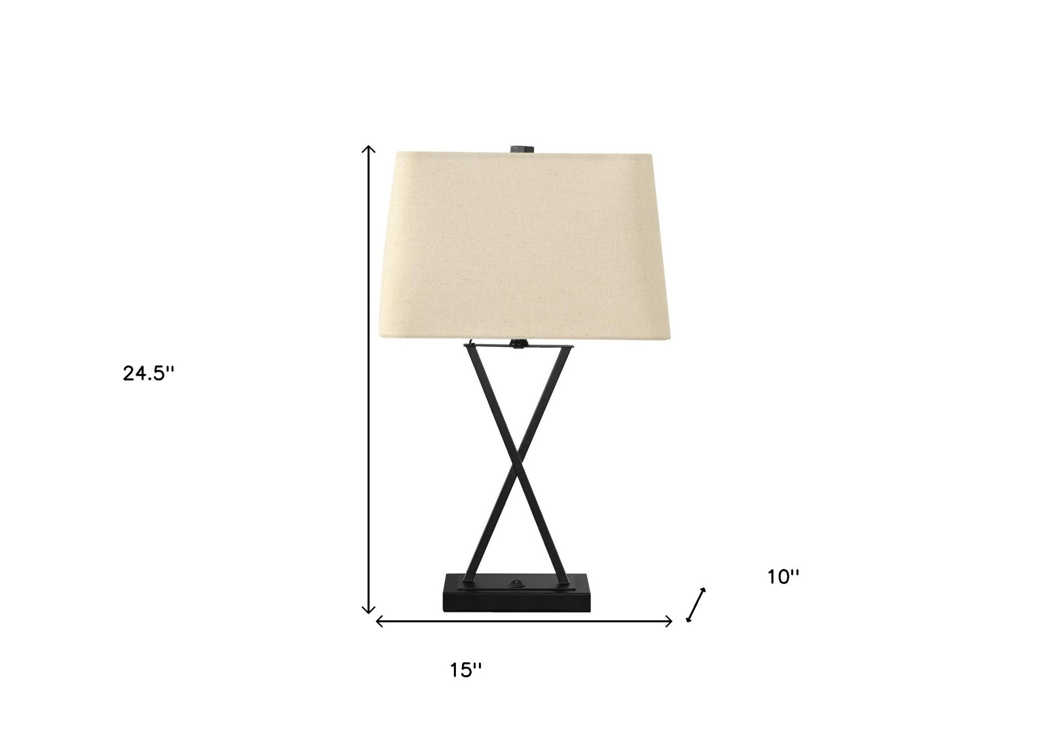 25" Black Metal Geometric USB Table Lamp With Beige Shade