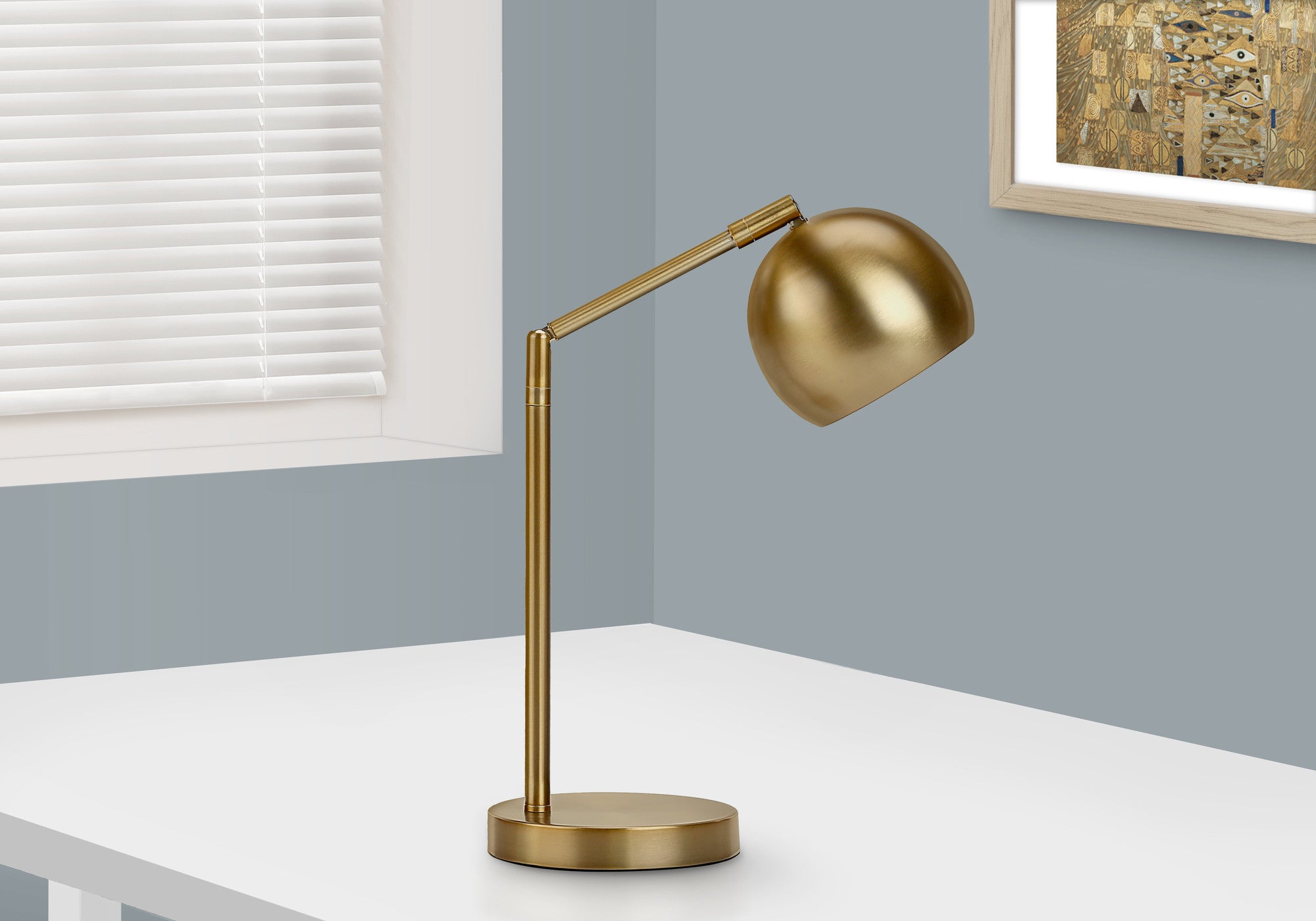 19" Gold Metal Round Table Lamp With Gold Dome Shade