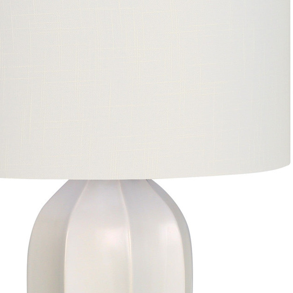 27" Cream Ceramic Geometric Table Lamp With Cream Drum Shade