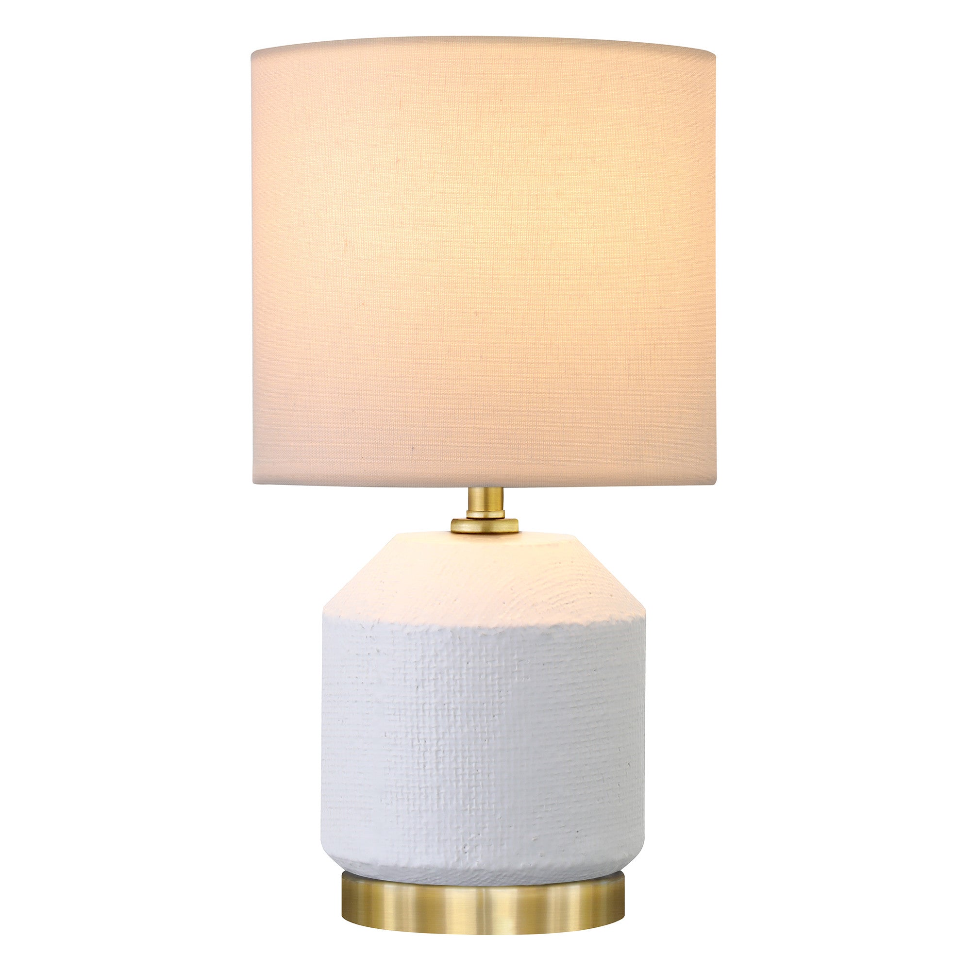 15" Gold and White Ceramic Cylinder Table Lamp With White Drum Shade