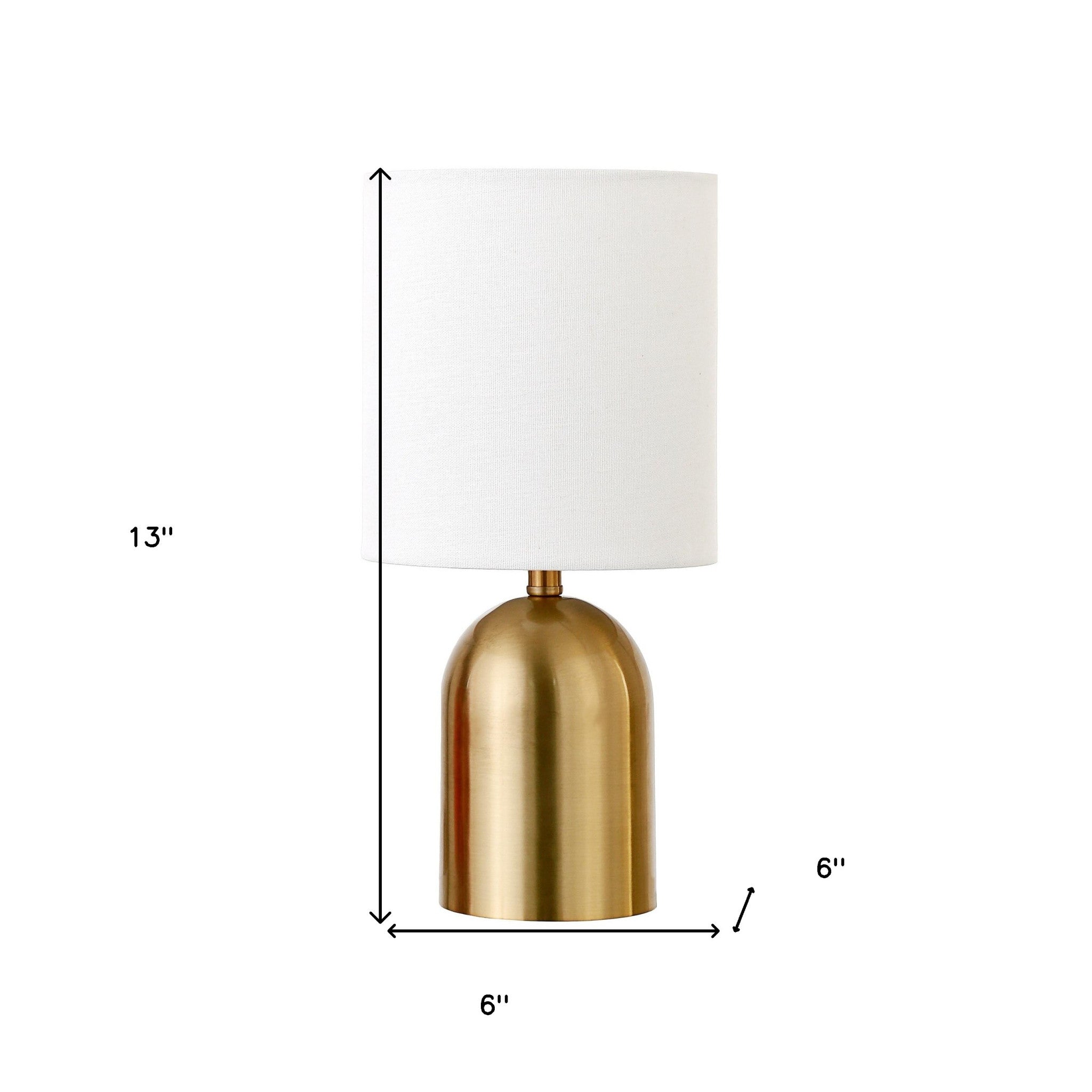 13" Gold Metal Cylinder Table Lamp With White Drum Shade