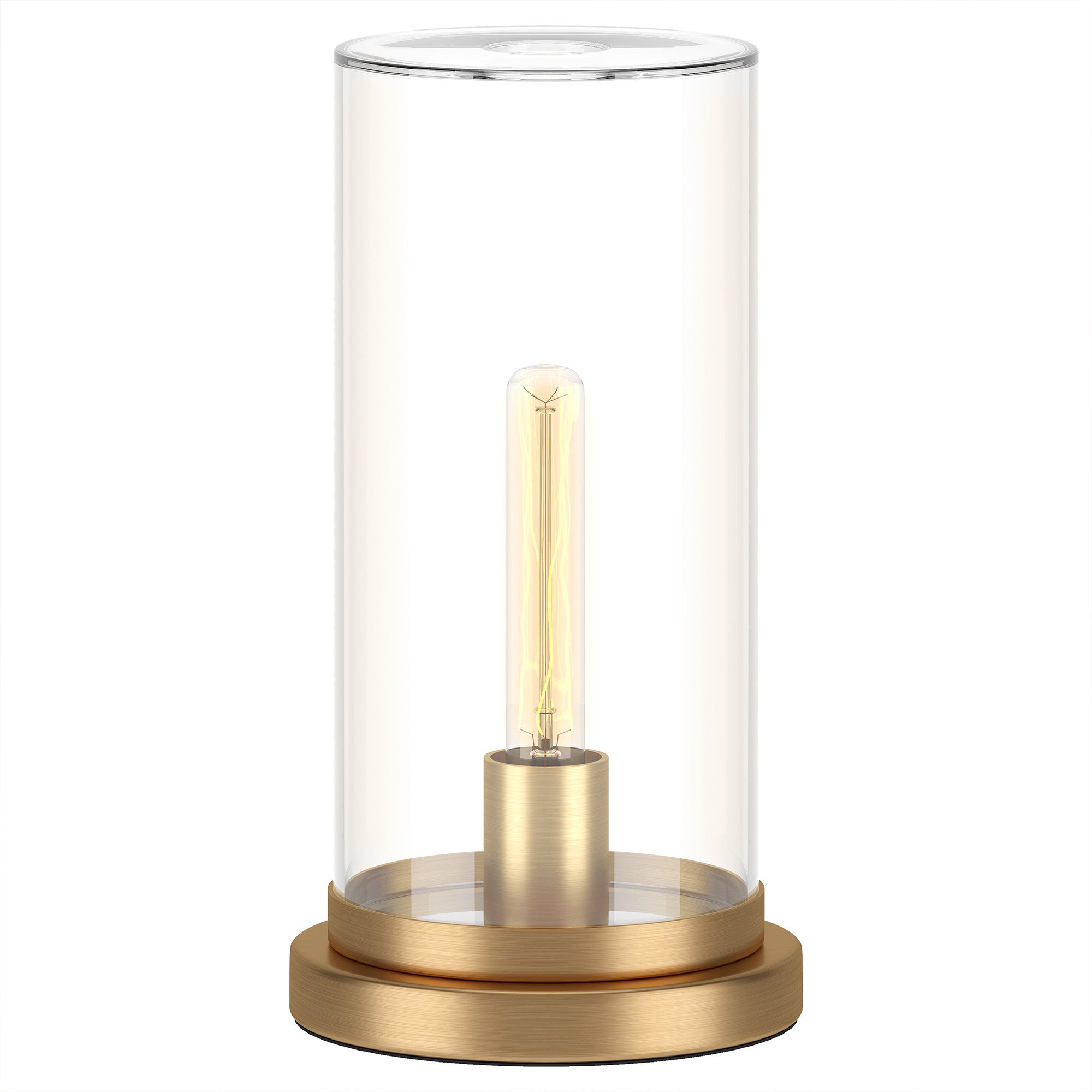 13" Brass Metal Table Lamp With Clear Cylinder Shade