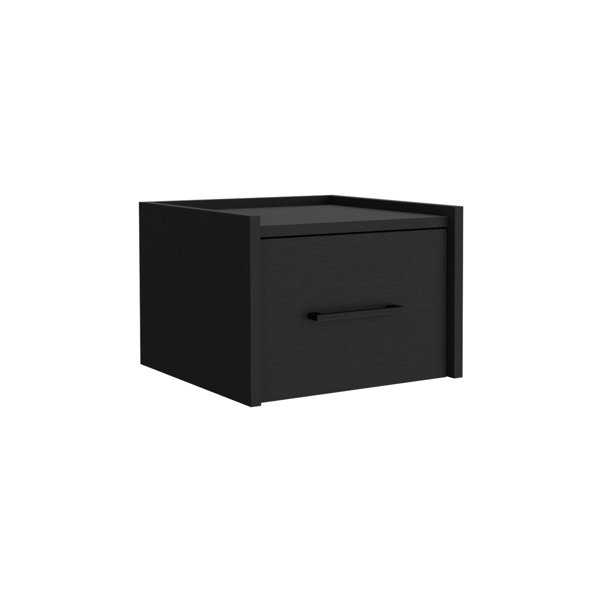 10" Black One Drawer Faux Wood Floating Nightstand