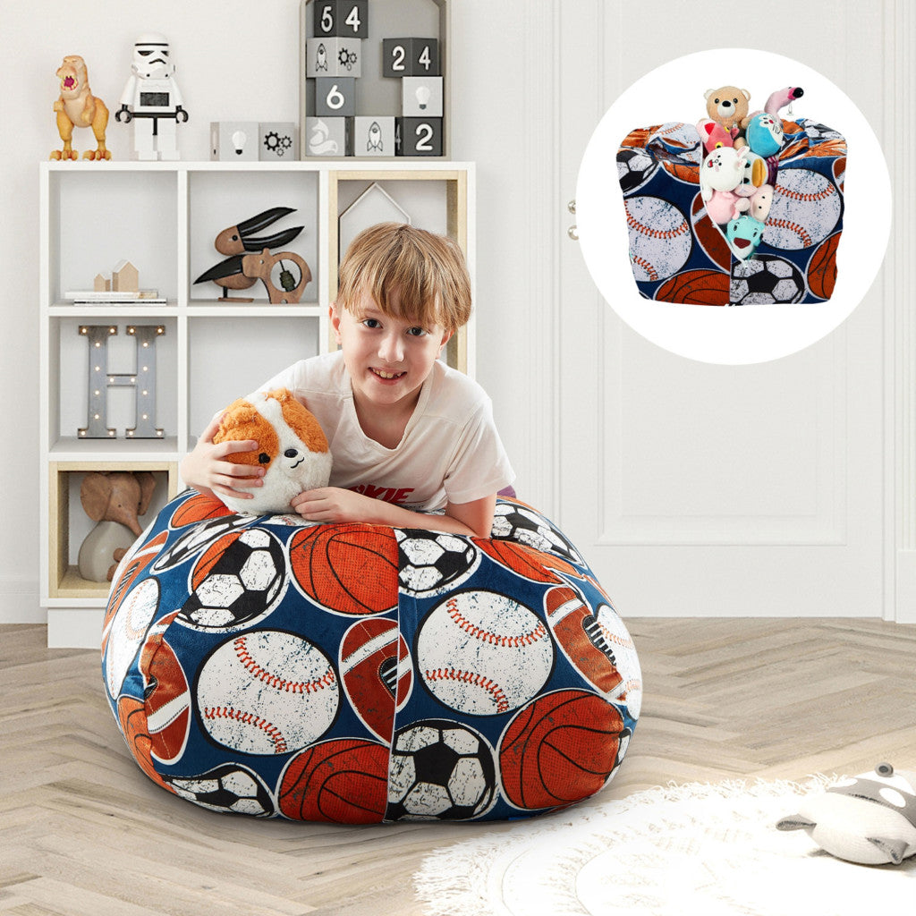 32" Blue and Orange Microfiber Round Sports Pouf Cover