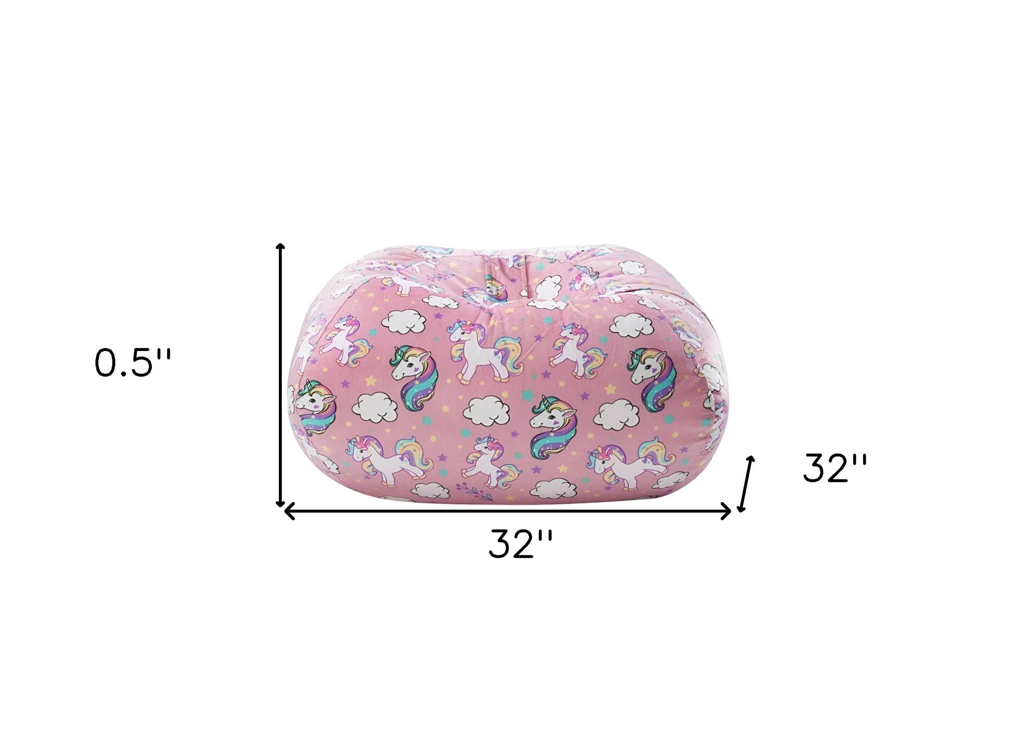 32" Pink and White Microfiber Round Unicorn Pouf Cover