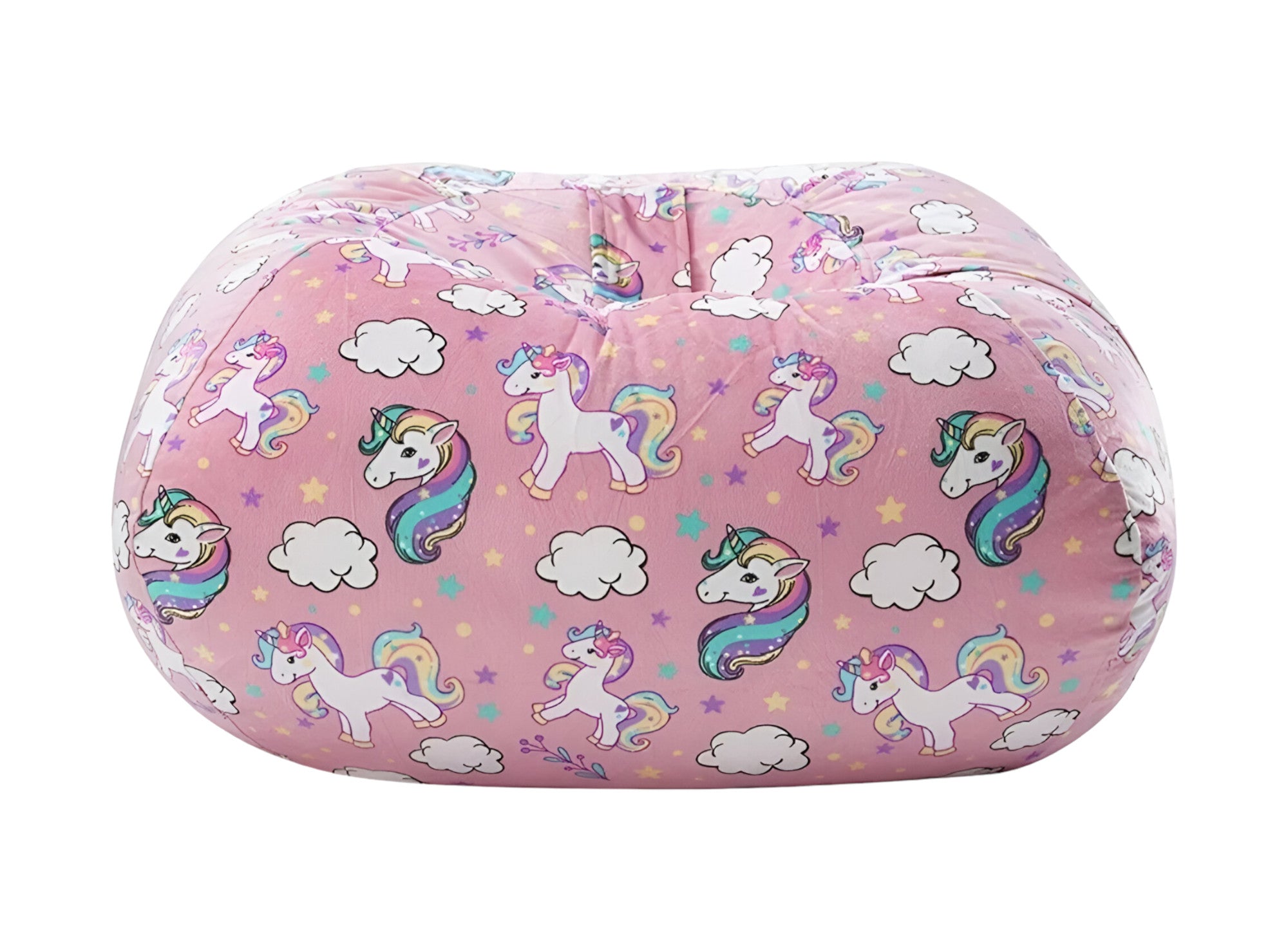 32" Pink and White Microfiber Round Unicorn Pouf Cover