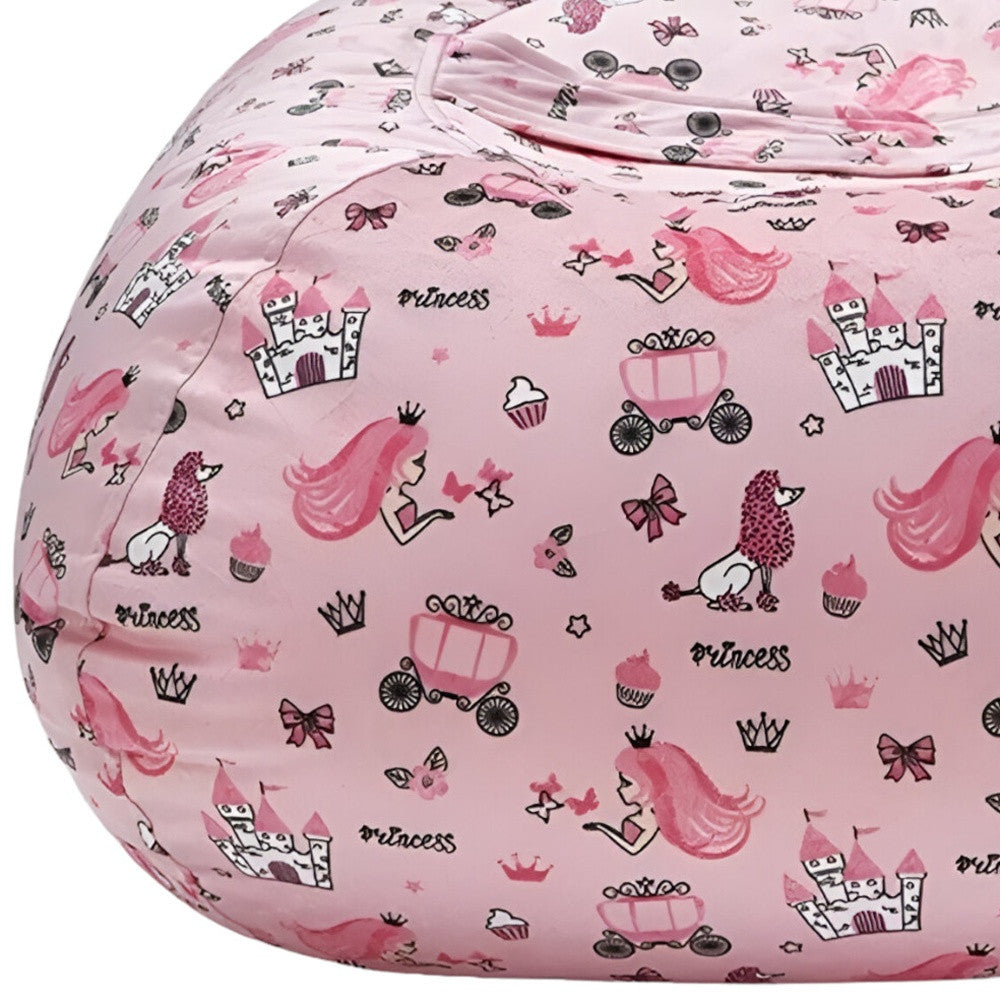 32" Pink and White Microfiber Round Princess Pouf Cover