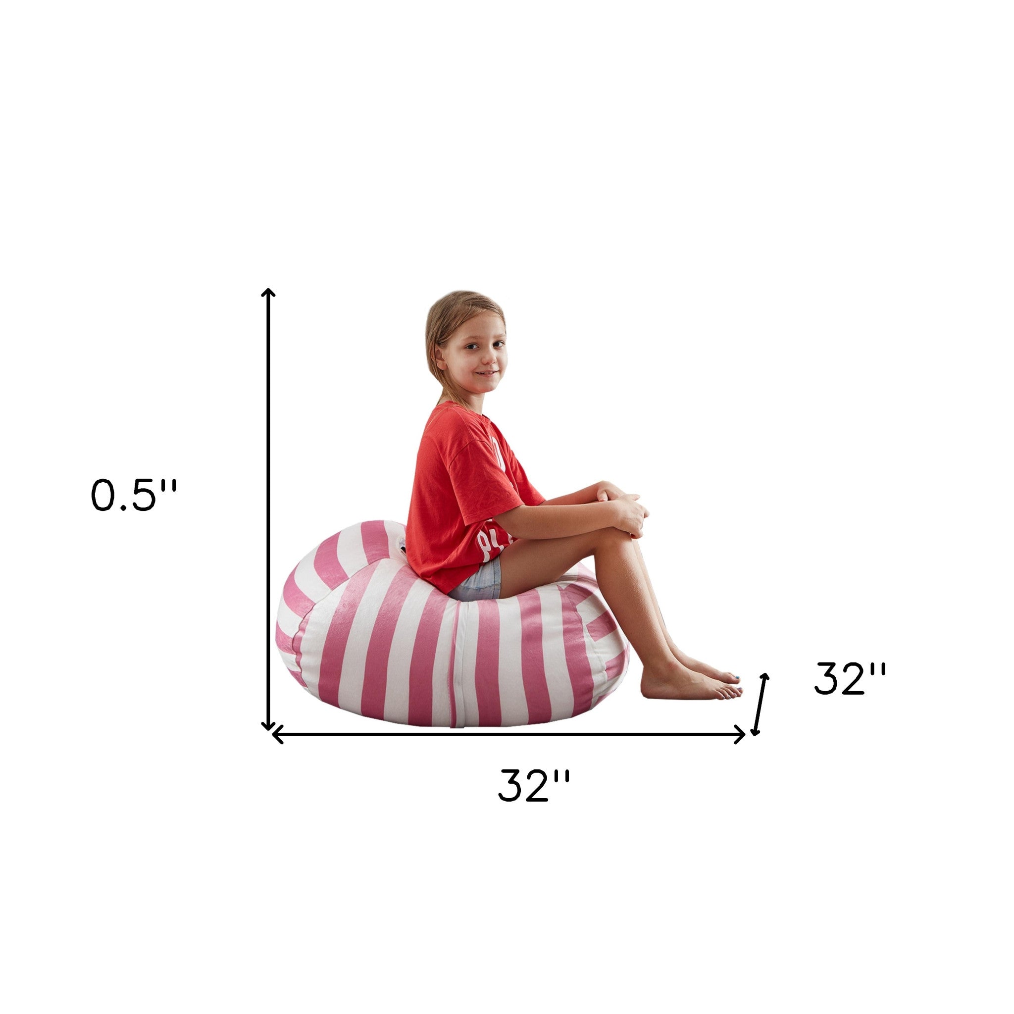 32" Pink and White Microfiber Round Striped Pouf Cover