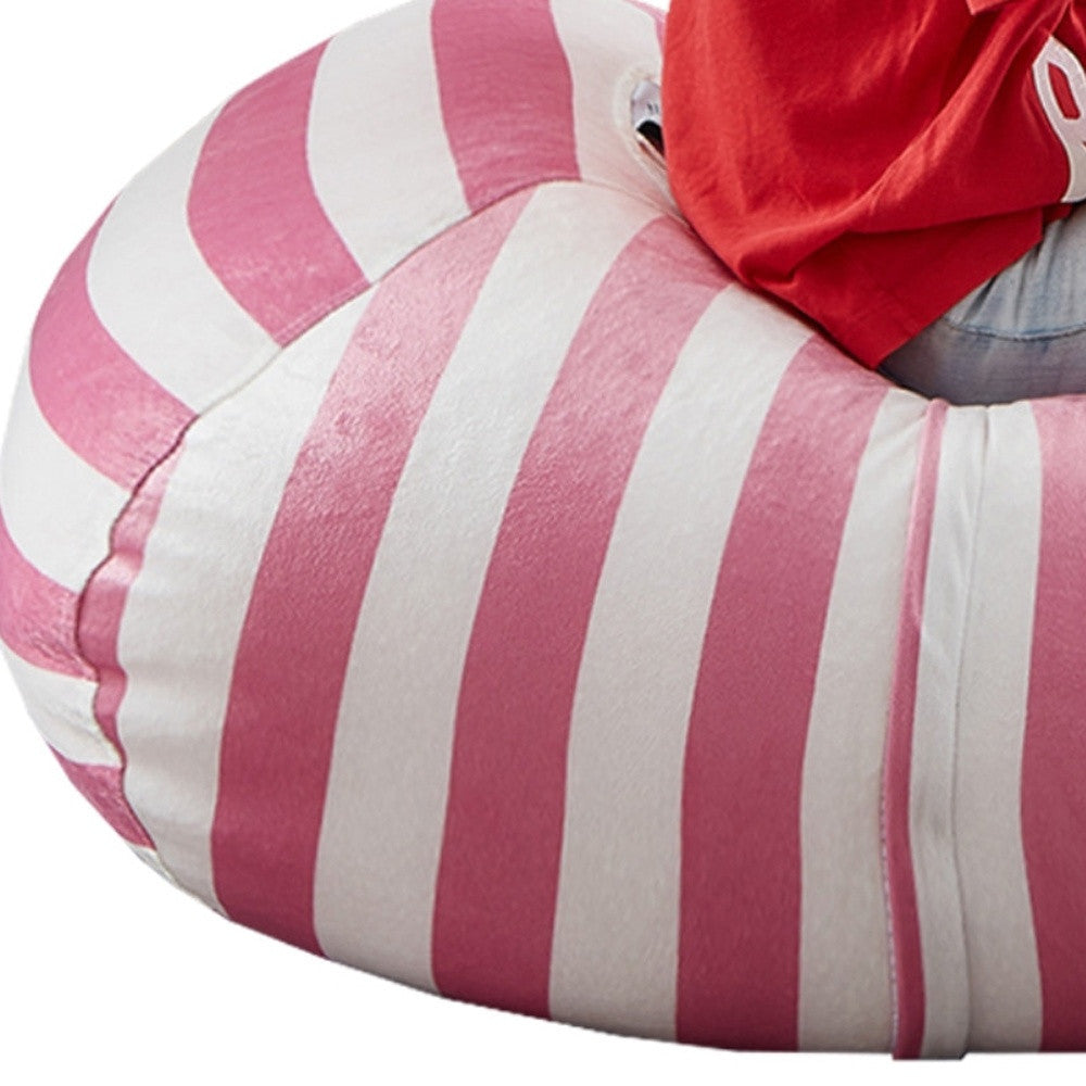 32" Pink and White Microfiber Round Striped Pouf Cover