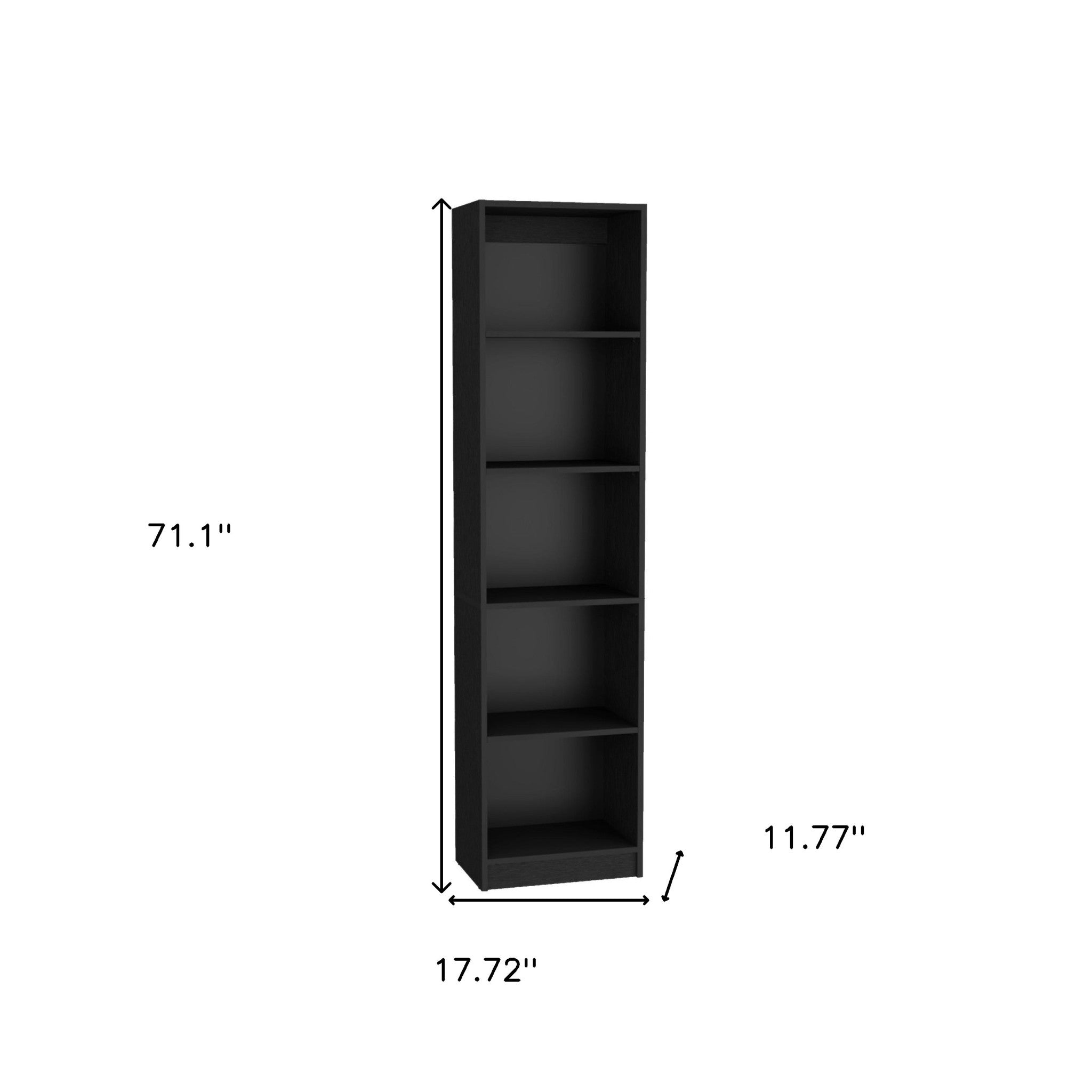 71" Black Five Tier Bookcase with Four doors