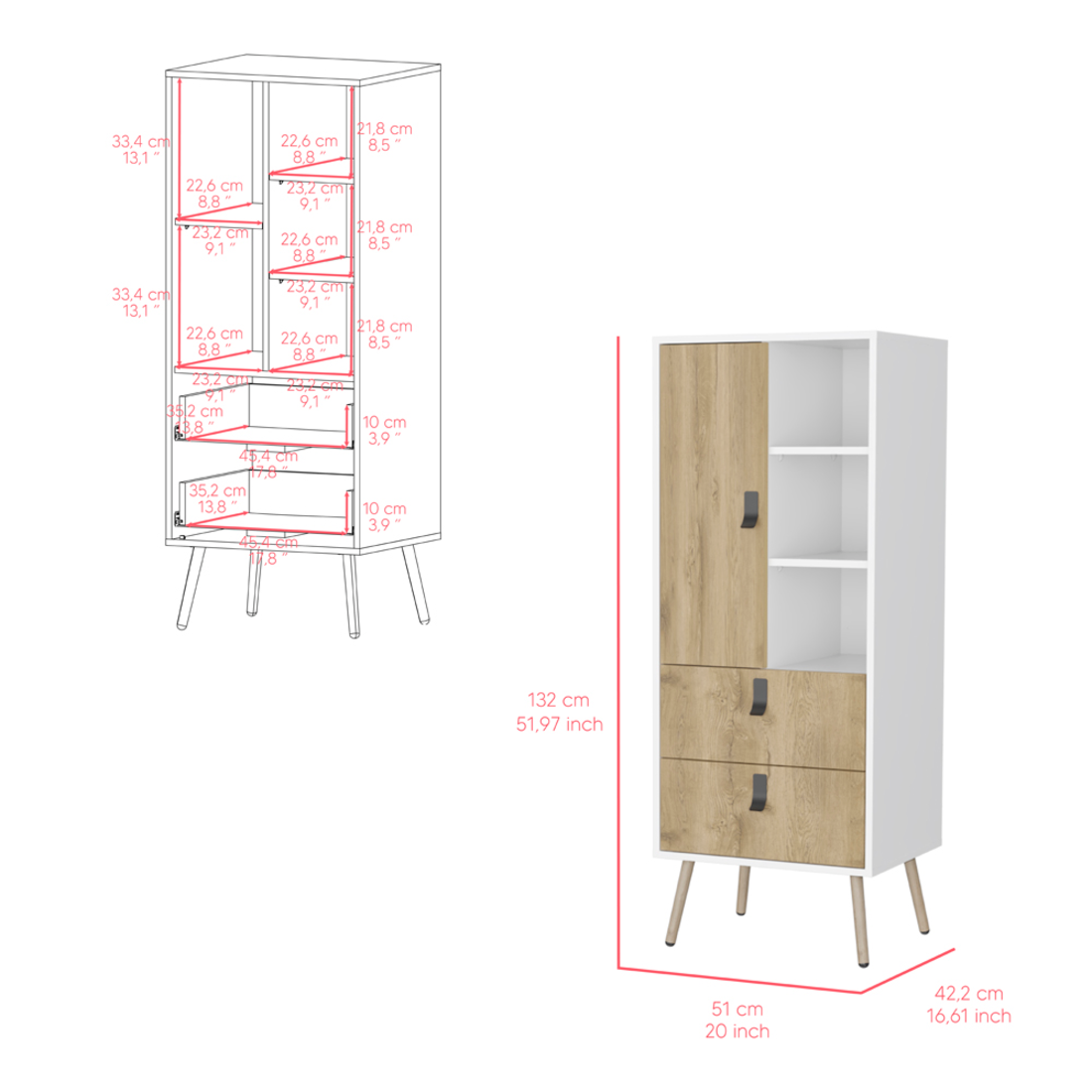 20" White and Natural Two Drawer Chest