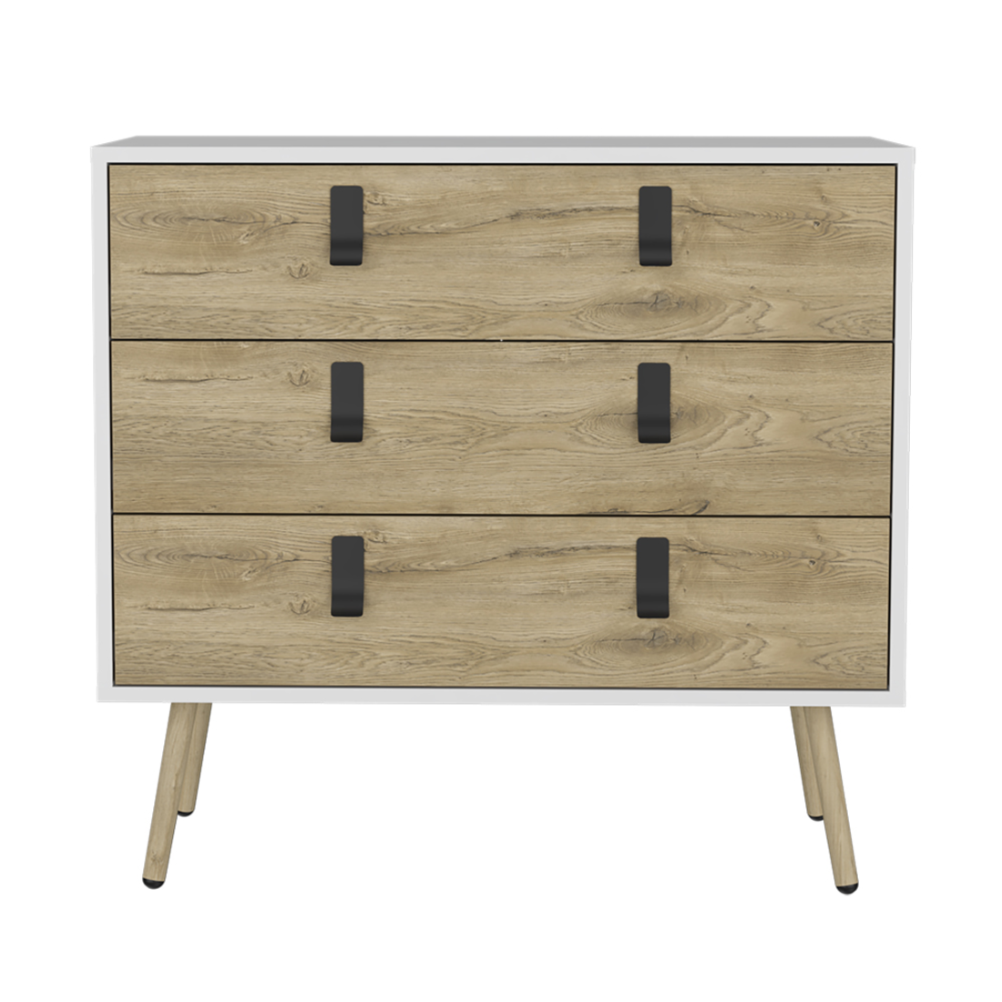 32" White and Natural Three Drawer Dresser