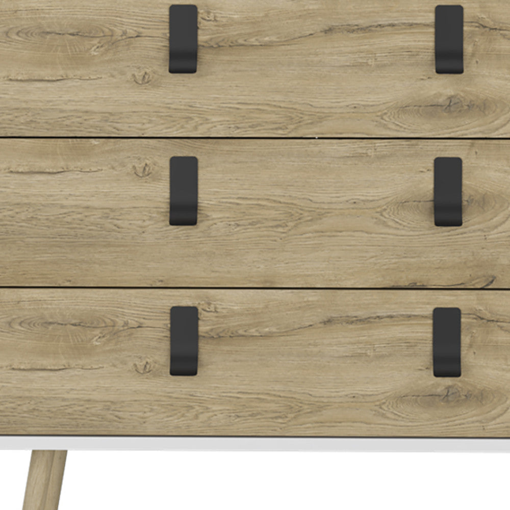 32" White and Natural Three Drawer Dresser