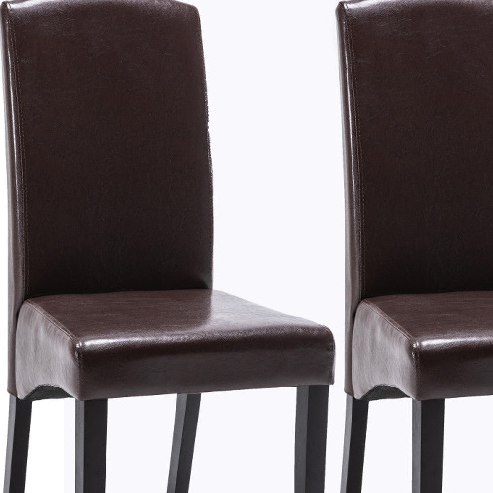 Set of Two Brown And Black Upholstered Faux Leather Dining Parsons Chairs