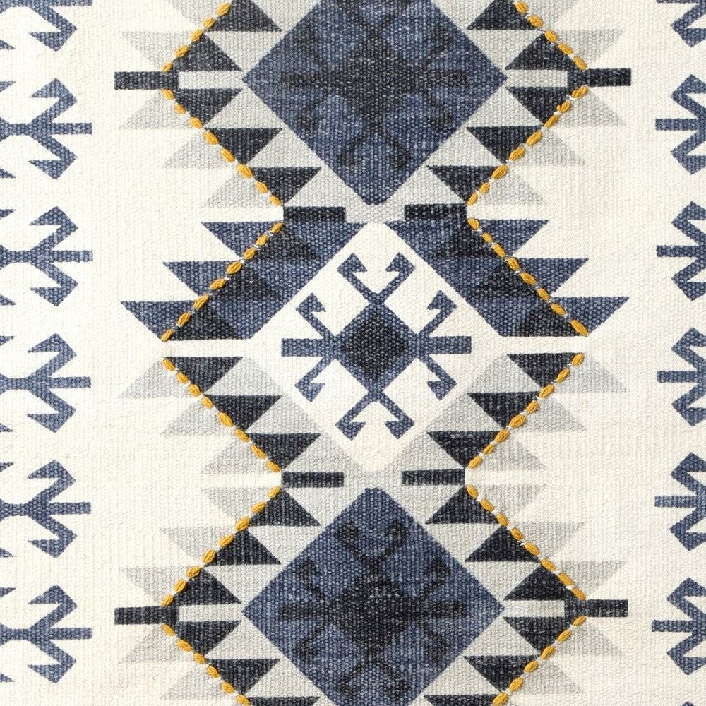 26" X 47" Blue and Off White Southwestern Cotton Macrame Hanging Tapestry Wall Decor