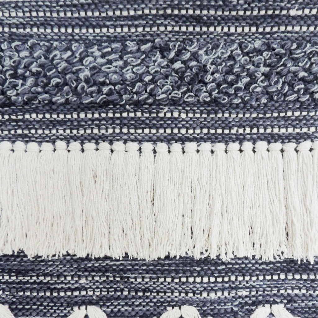 26" X 51" Denim Blue and White Geometric Cotton Macrame Hanging Tapestry Wall Decor