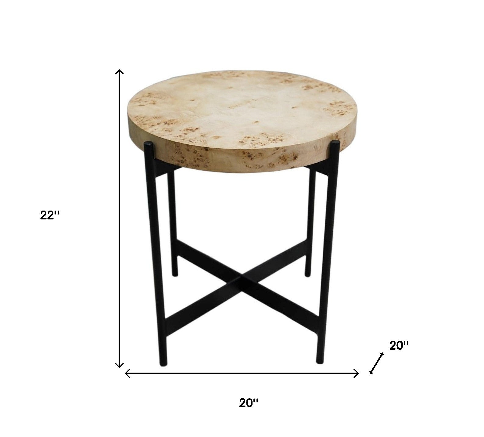 22" Black And Brown Wood And Metal Round End Table