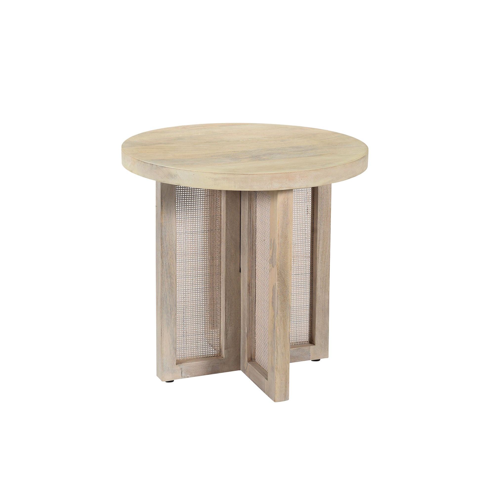 22" Natural Solid Wood And Rattan Round End Table