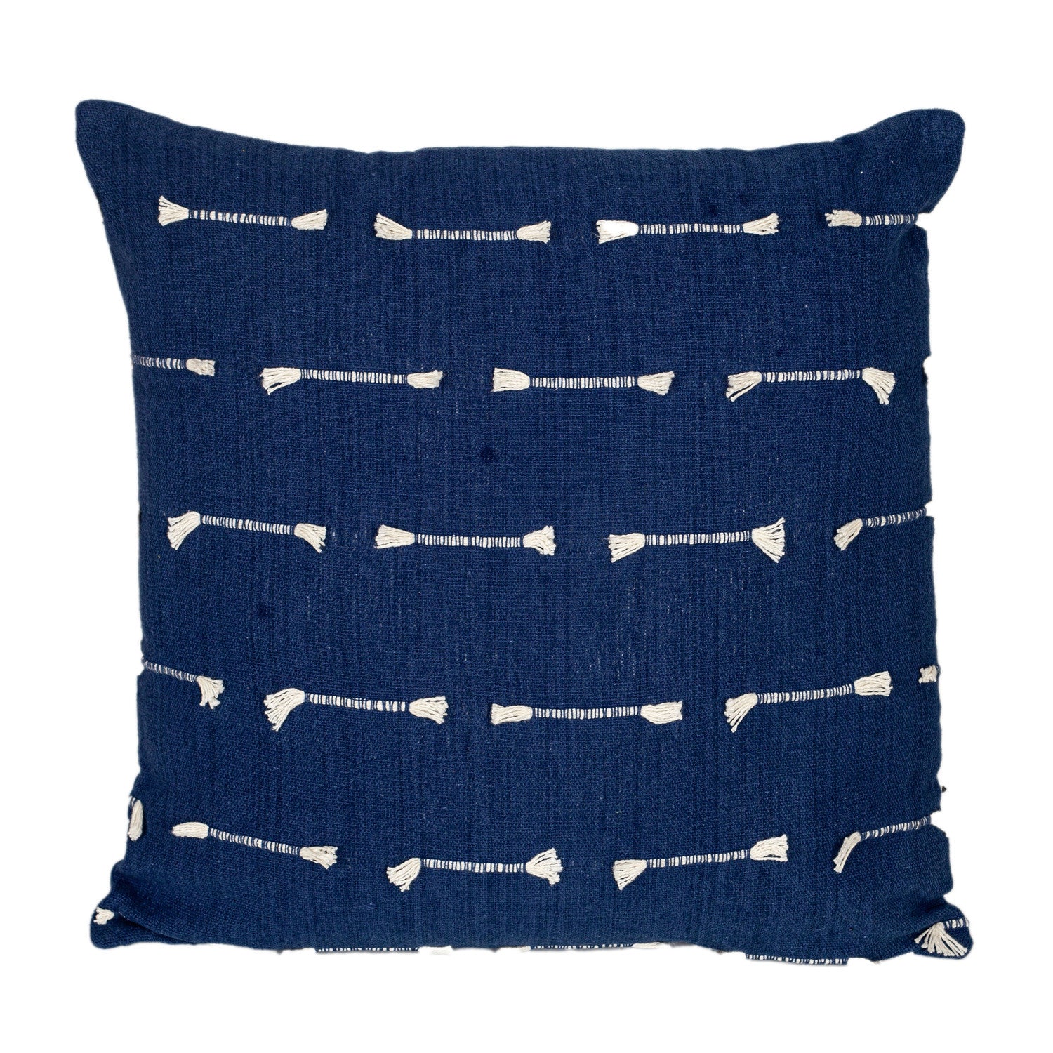 18" Dark Blue Striped Cotton Throw Pillow With Texture