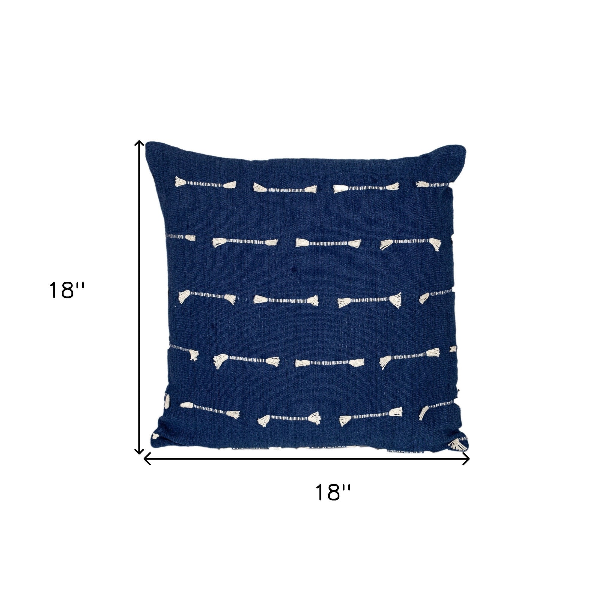 18" Dark Blue Striped Cotton Throw Pillow With Texture