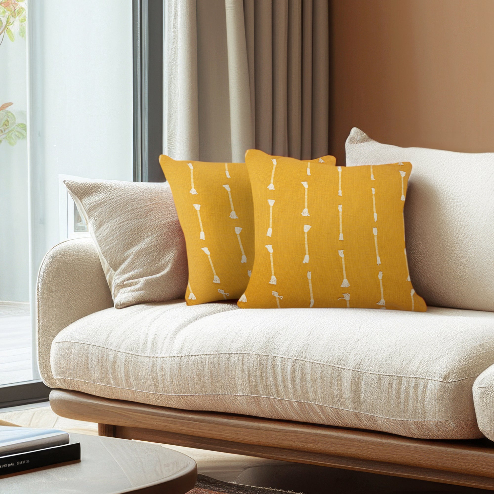 18" Yellow Striped Cotton Throw Pillow With Texture