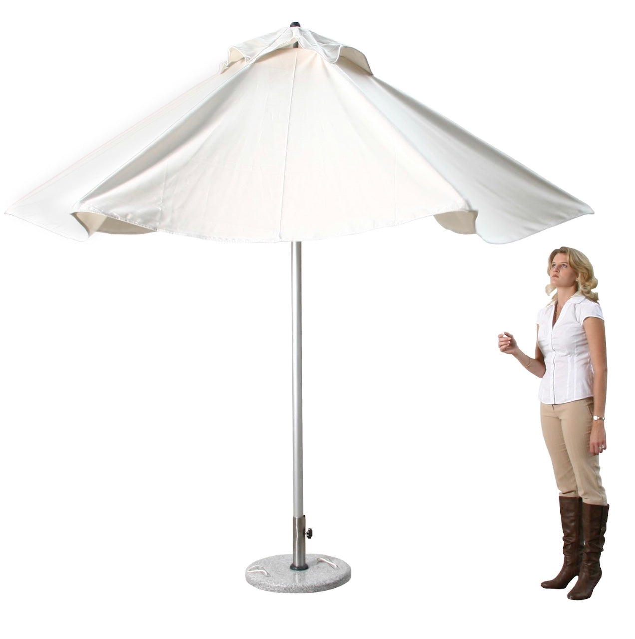 9' White Polyester Round Market Patio Umbrella