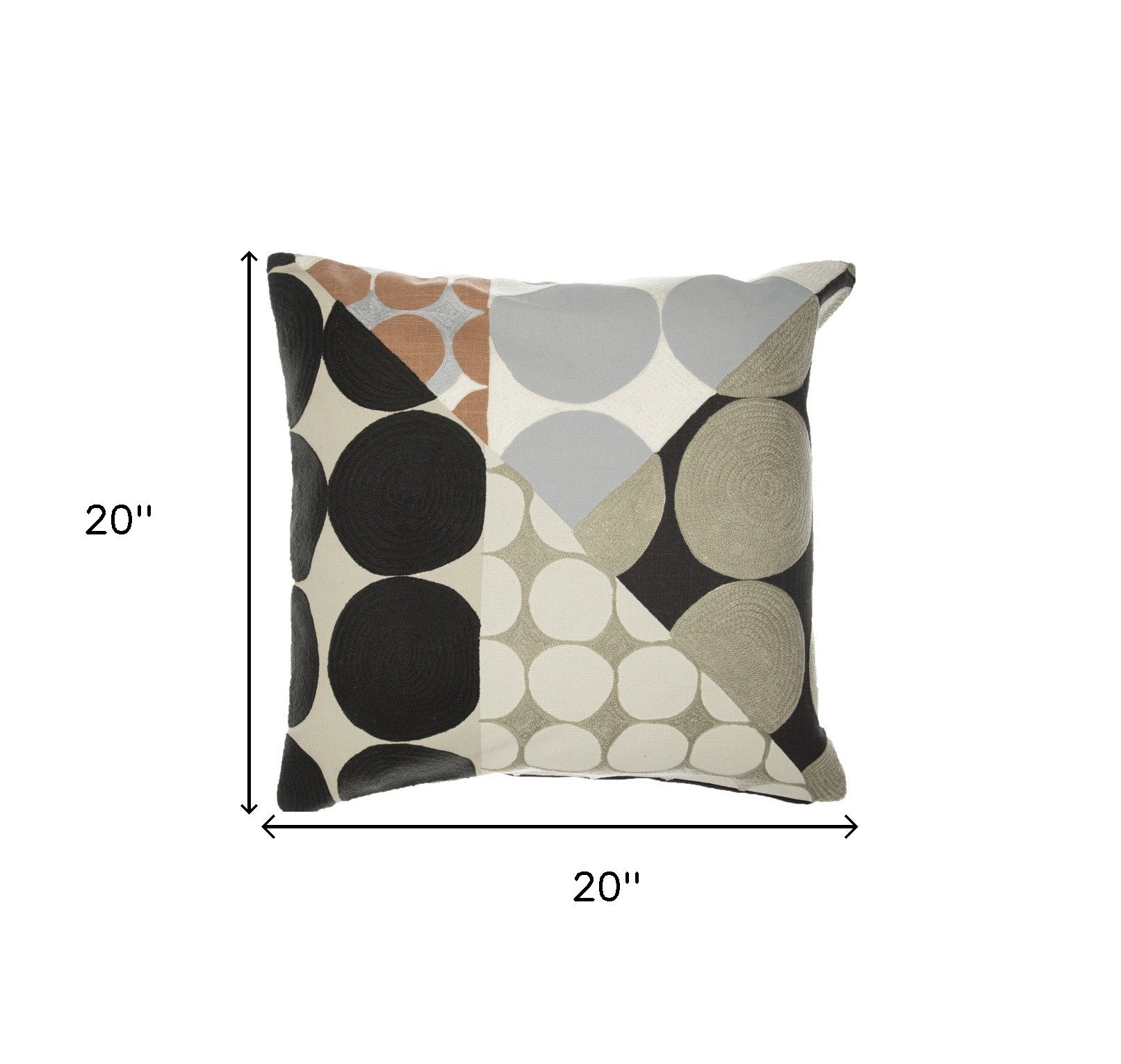 20" Blue and Ivory Geometric Cotton Throw Pillow  With Embroidery