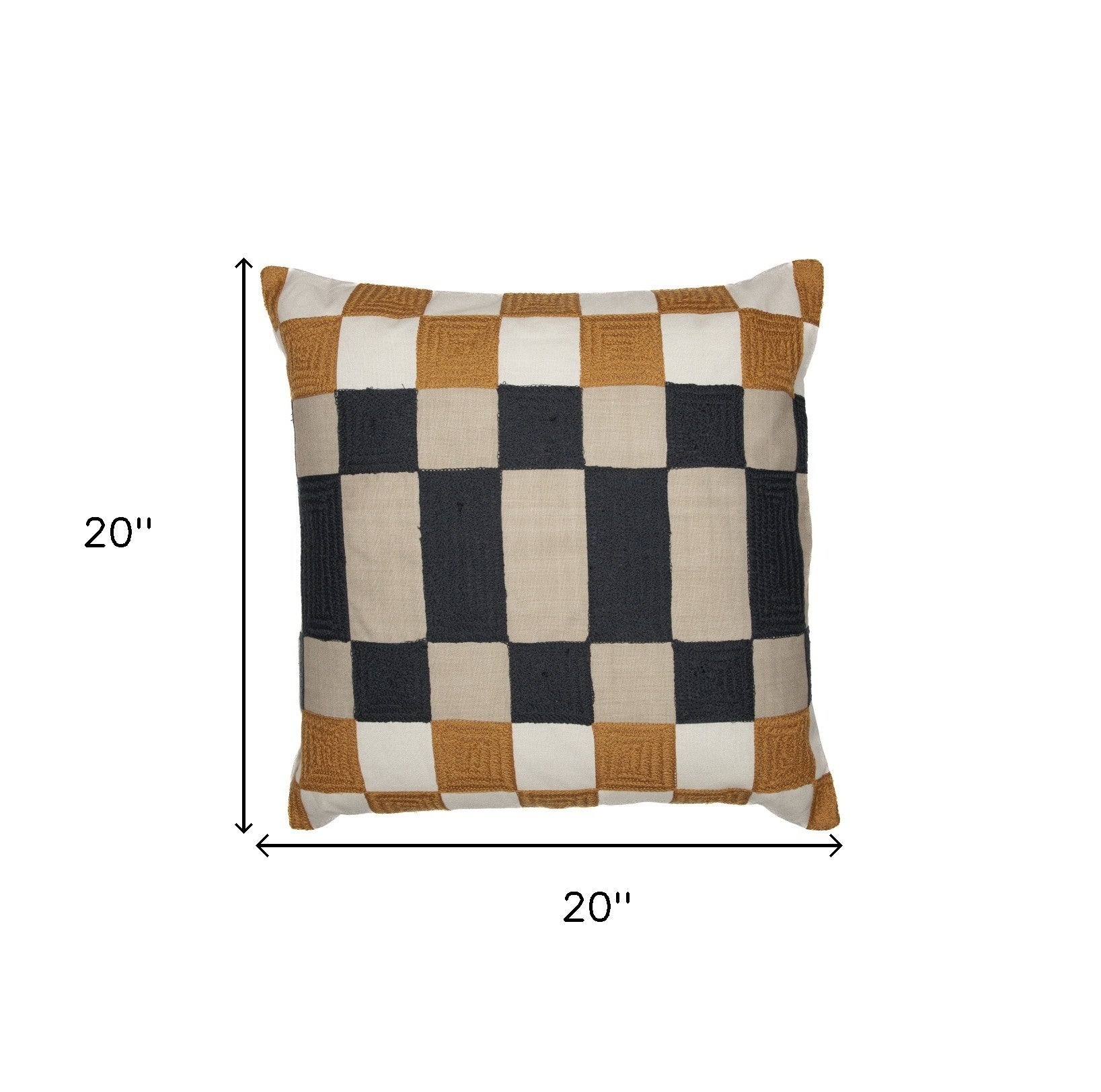 20" Navy Blue Check Throw Pillow With Embroidery