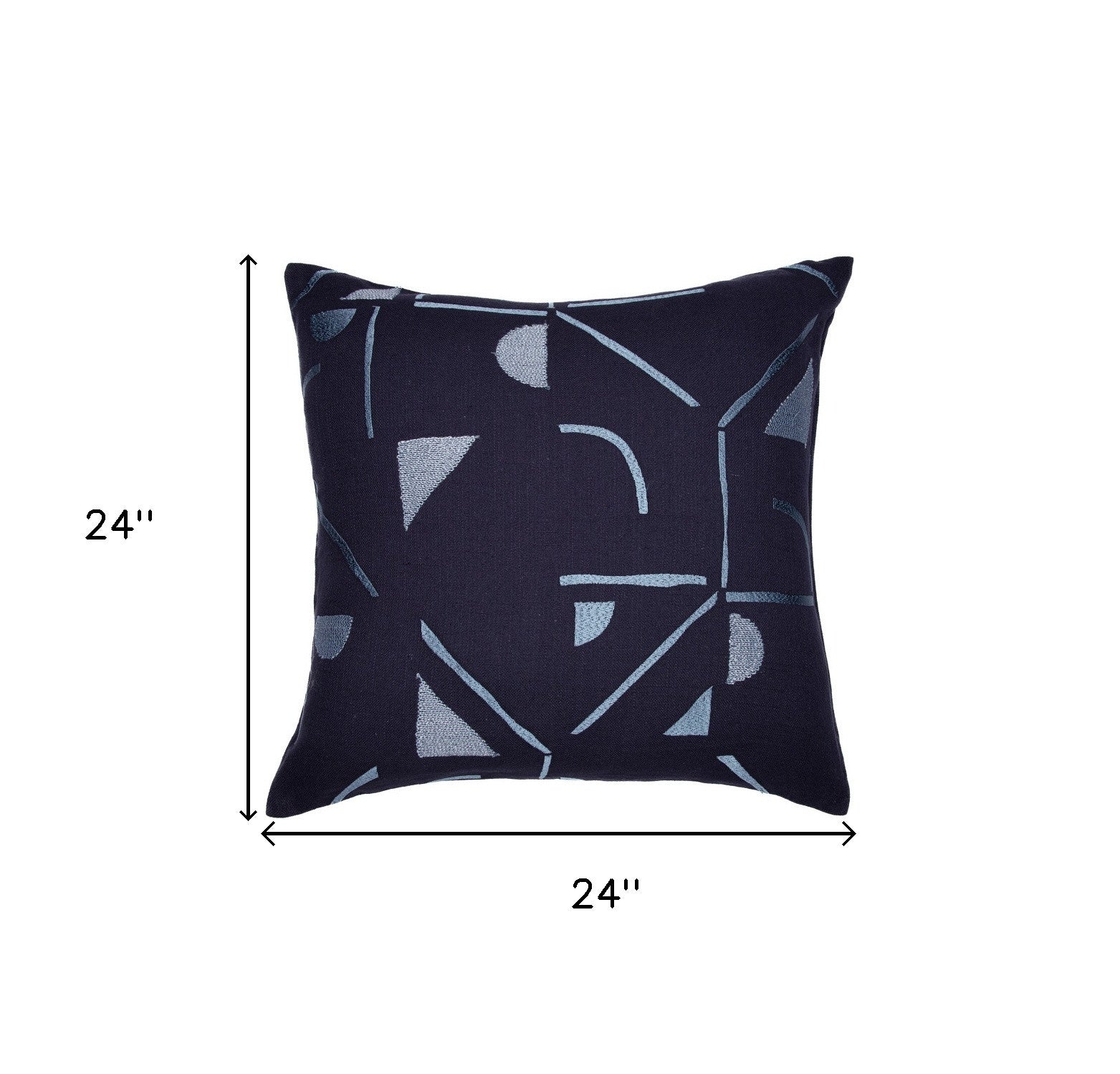 20" Blue Geometric Cotton Blend Throw Pillow With Embroidery