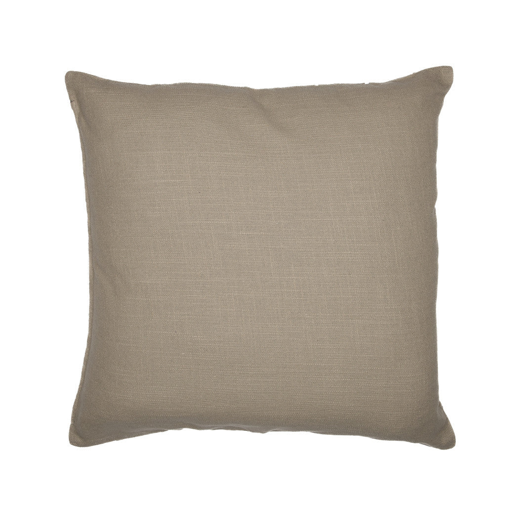 20" Beige Check Cotton Blend Throw Pillow With Embroidery