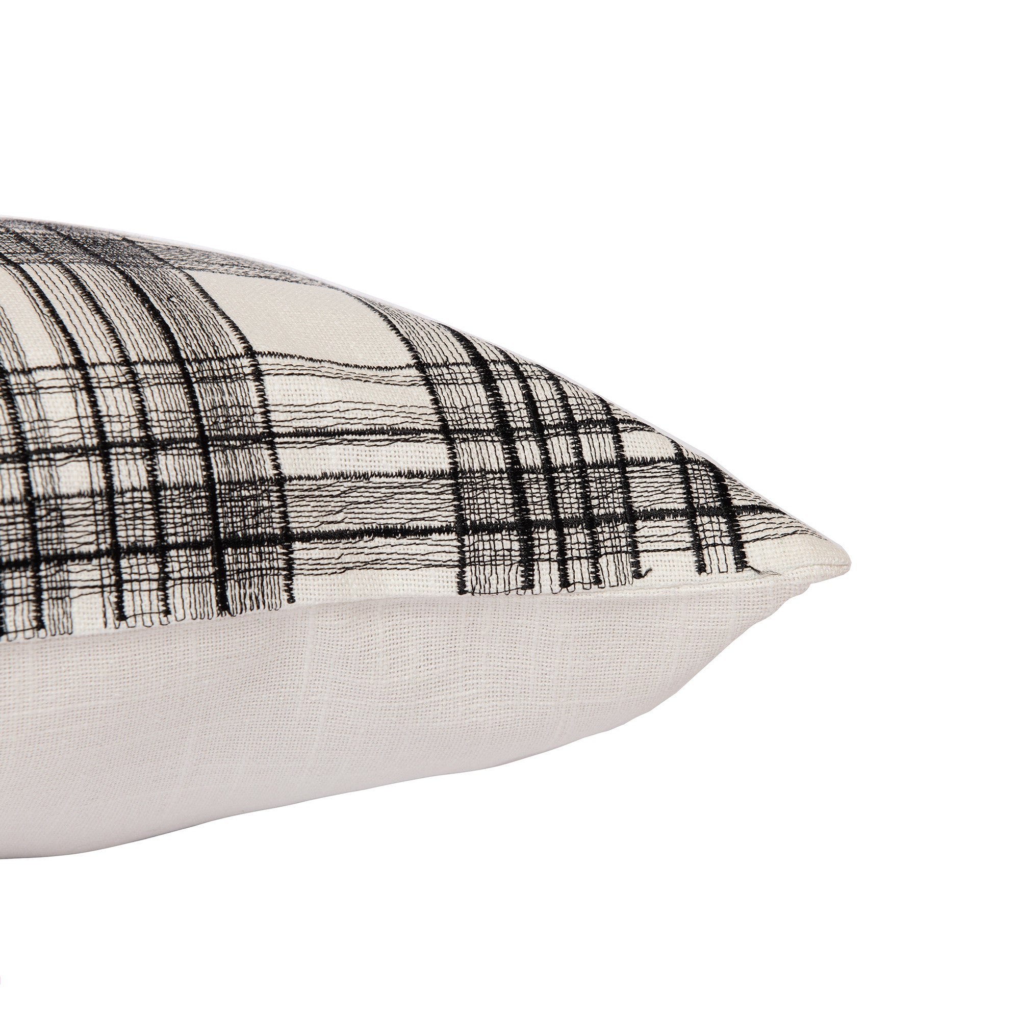 20" White and Black Check Cotton Blend Throw Pillow With Embroidery