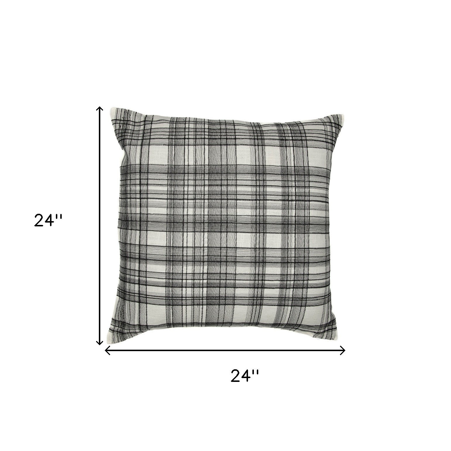 20" White and Black Check Cotton Blend Throw Pillow With Embroidery