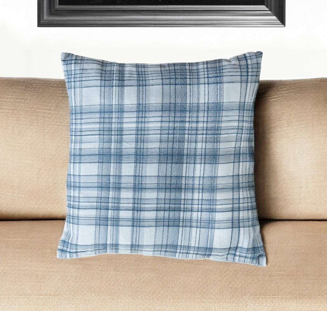 20" White and Black Check Cotton Blend Throw Pillow With Embroidery