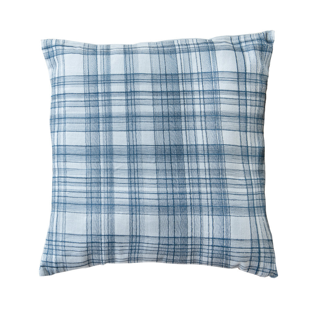 20" White and Black Check Cotton Blend Throw Pillow With Embroidery