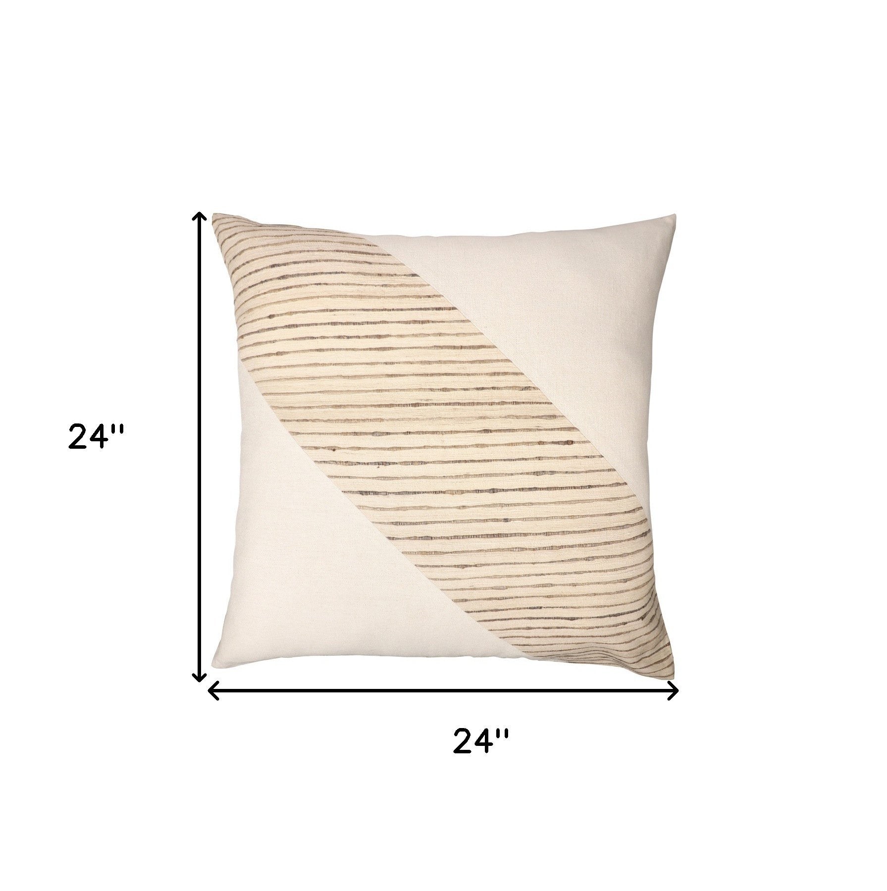 24" Beige and White Geometric Silk Throw Pillow With Embroidery