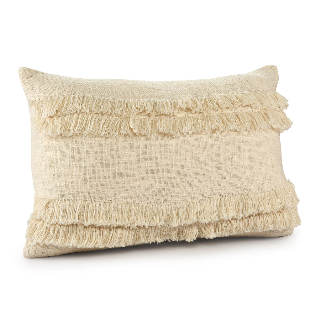 14" X 20" Cream Cotton Throw Pillow With Texture