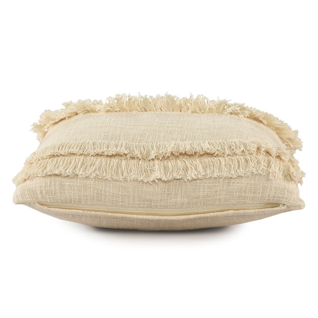 14" X 20" Cream Cotton Throw Pillow With Texture