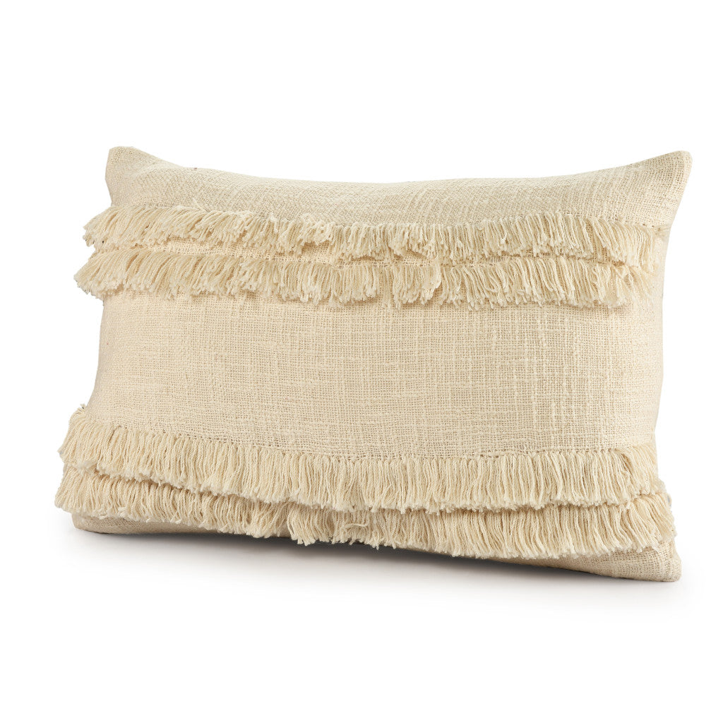 14" X 20" Cream Cotton Throw Pillow With Texture