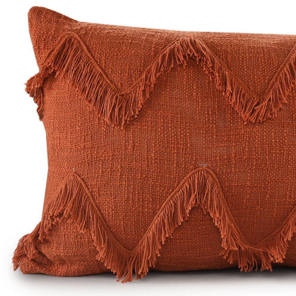 14" X 20" Cinnamon Chevron Cotton Lumbar Throw Pillow With Texture