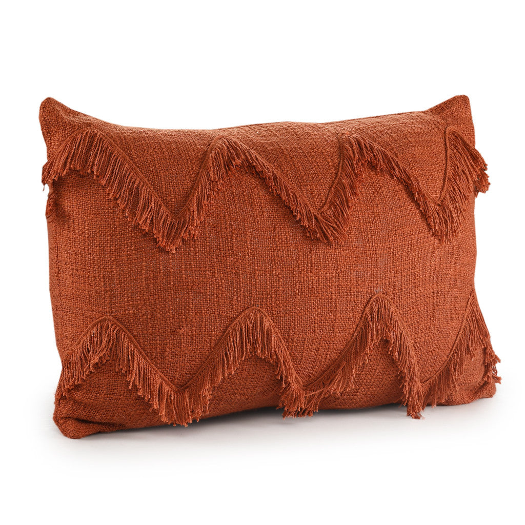 14" X 20" Cinnamon Chevron Cotton Lumbar Throw Pillow With Texture