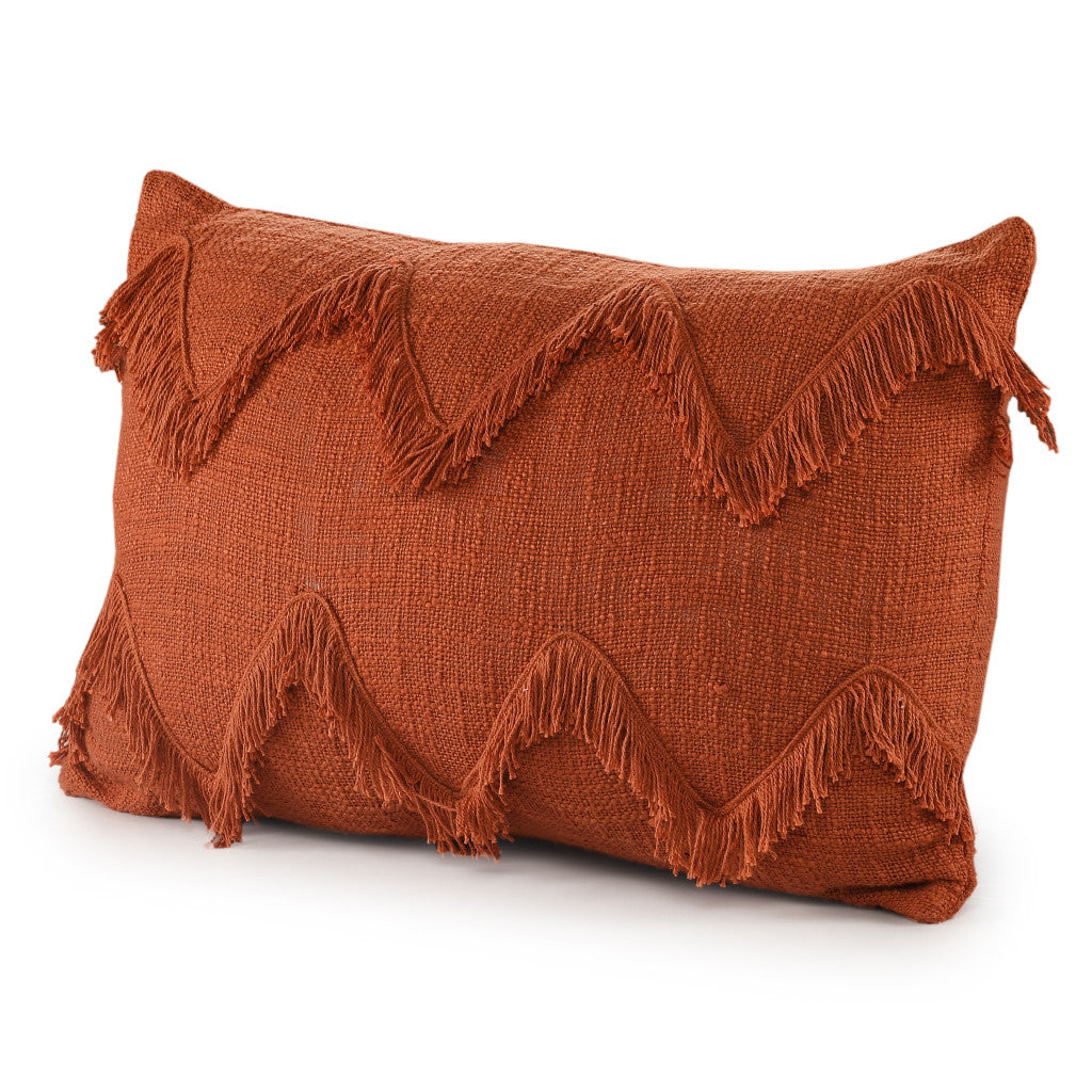 14" X 20" Cinnamon Chevron Cotton Lumbar Throw Pillow With Texture